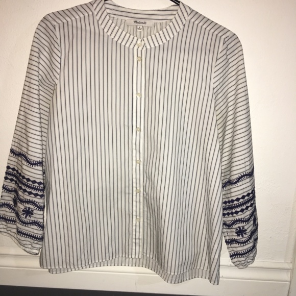Madewell button up  embroidered 3/4 sleeve  top - Picture 2 of 5